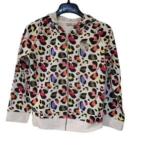 Kensie Girl Girl's White Colorful Print Cotton Knit Zip Front Hooded Jacket NEW